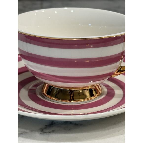 Afternoon Tea Pink White Stripe Gold Tea Cup Saucer Set - Picture 3 of 11